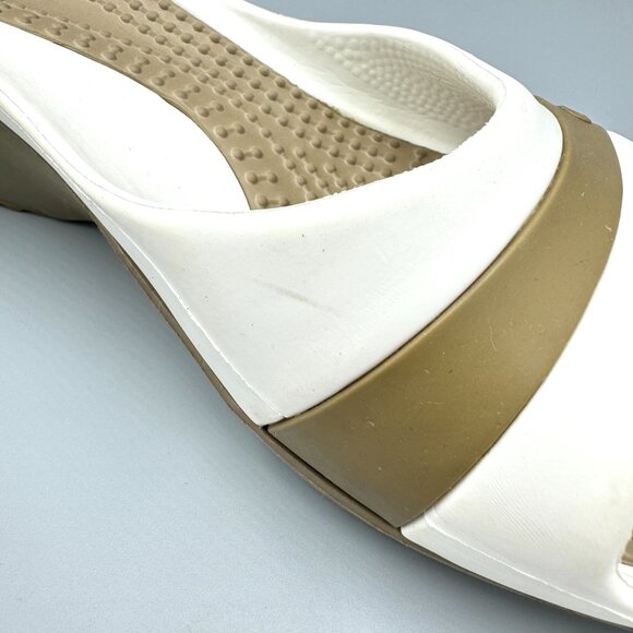 Crocs Sassari Wedge Comfort Slip On Slide Sandals Women’s Size 8 White Taupe - Picture 5 of 7